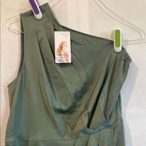 NWT L sage green one shoulder midi dress